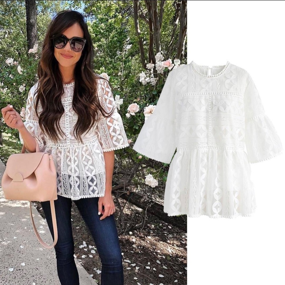 Chic Wish Embroidered White Blouse